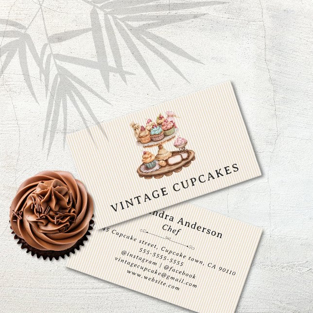 Cartão De Visita Cupcake Vintage Chef (Vintage Cupcake Pastry Chef Business Card)