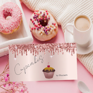 Cartão De Visita Cupcakes Chic Cereja Drips Dourado Rosa
