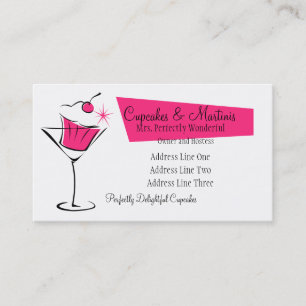 Cartão De Visita Cupcakes e Martinis no rosa-quente