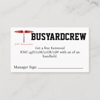 Cartão De Visita Cupom BUSYARDCREW