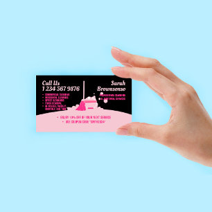Cartão De Visita Cupom de Serviço de Limpeza Pink Black Empregada J