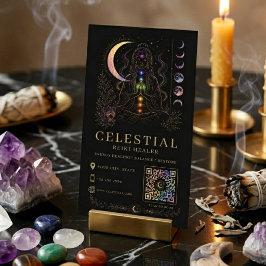 Cartão De Visita Curandeiro Celestial Reiki Luxo Preto Dourado QR