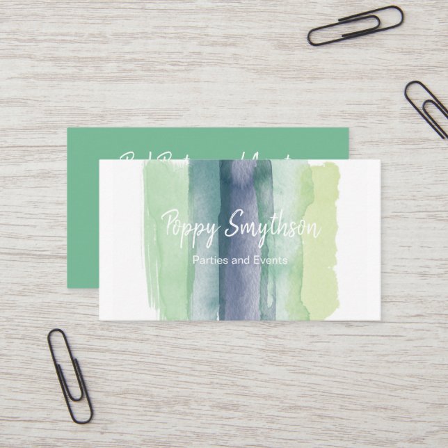 Cartão De Visita Cursos da escova da aguarela do verde e dos azuis (Frente/Verso In Situ)