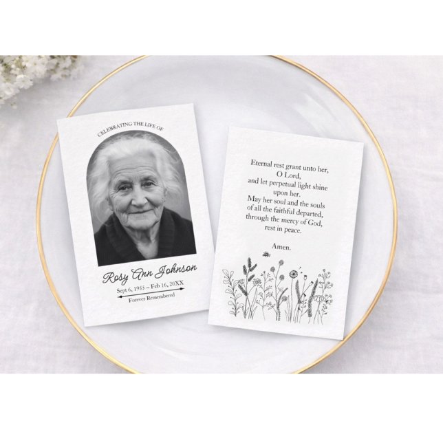 Cartão De Visita Custom 3.5" x 2.5" Funeral Photo Card with Prayer (Criador carregado)