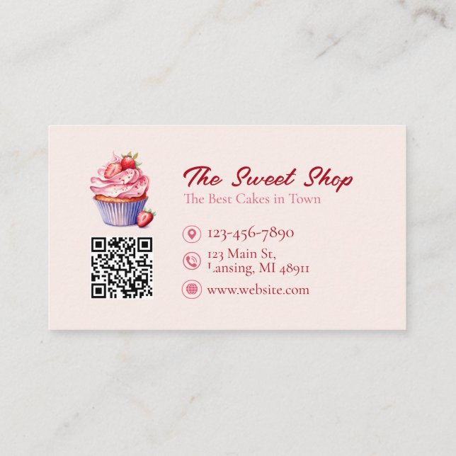 Cartão De Visita Custom Bakery Business Card with QR Code  (Verso)