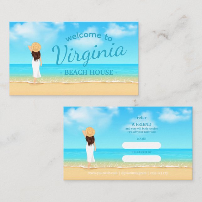 Cartão De Visita Custom Beach House Referral Card  (Frente/Verso)