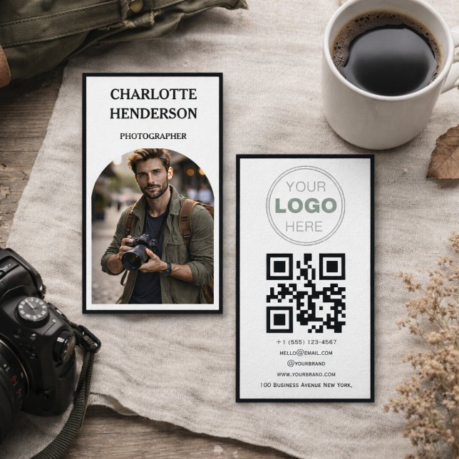 Cartão De Visita Custom Business Review QR Code Logo (Minimalist QR Code Professional Design Business Card)