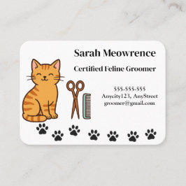 Cartão De Visita Custom Cat Groomer Business Card – Cute Paw Print 
