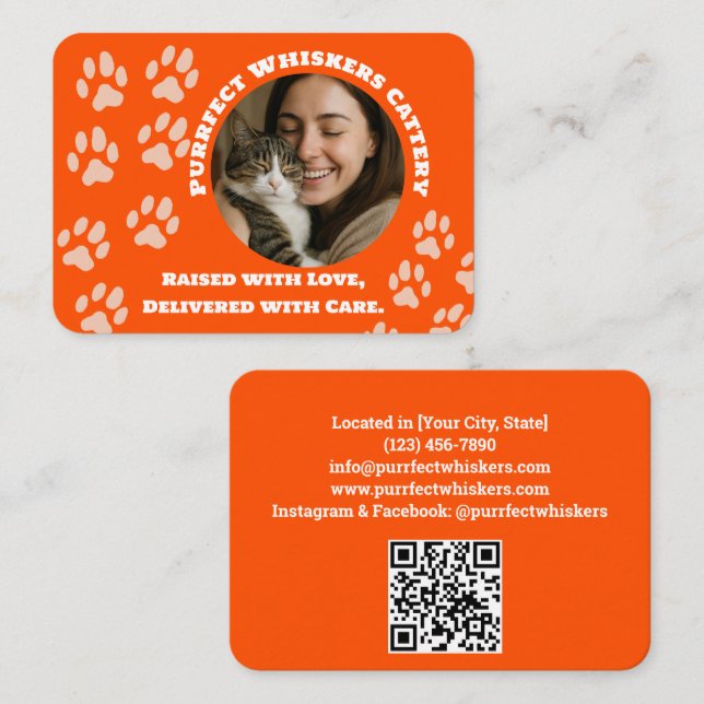 Cartão De Visita Custom Cattery Business Card – Orange  (Frente/Verso)