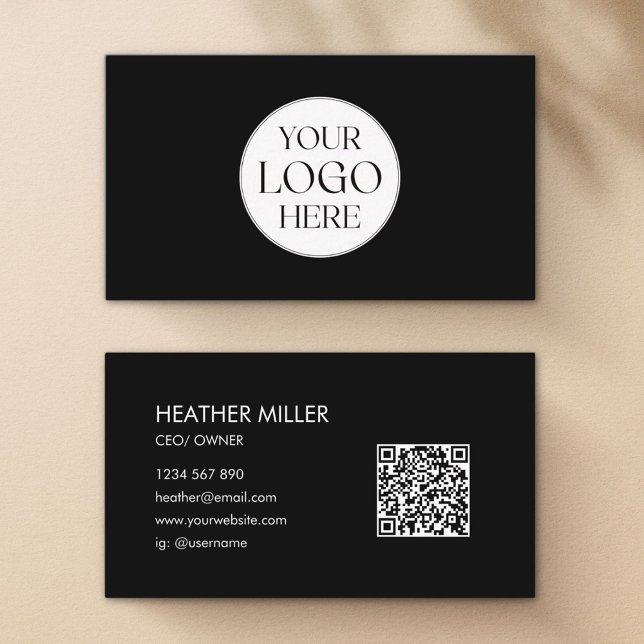 Cartão De Visita Custom Company Business Logo Minimalist QR Code (Front and Back)
