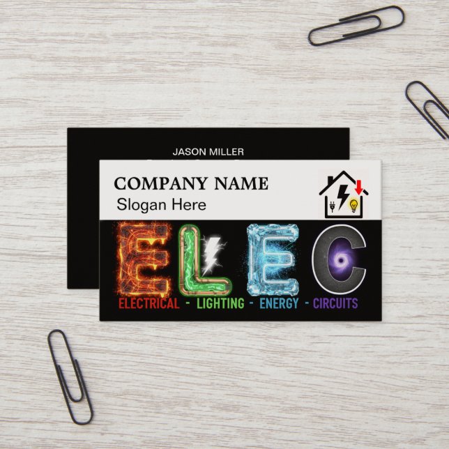 Cartão De Visita Custom Electrician Business Card with Company Logo (Frente/Verso In Situ)