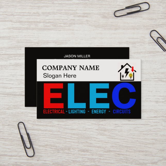 Cartão De Visita Custom Electrician Business Card with Company Logo (Frente/Verso In Situ)
