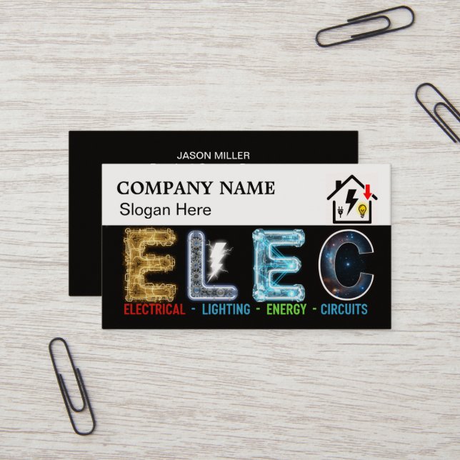 Cartão De Visita Custom Electrician Business Card with Company Logo (Frente/Verso In Situ)
