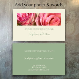 Cartão De Visita Custom Elegant Modern Sage Green Photo Template 