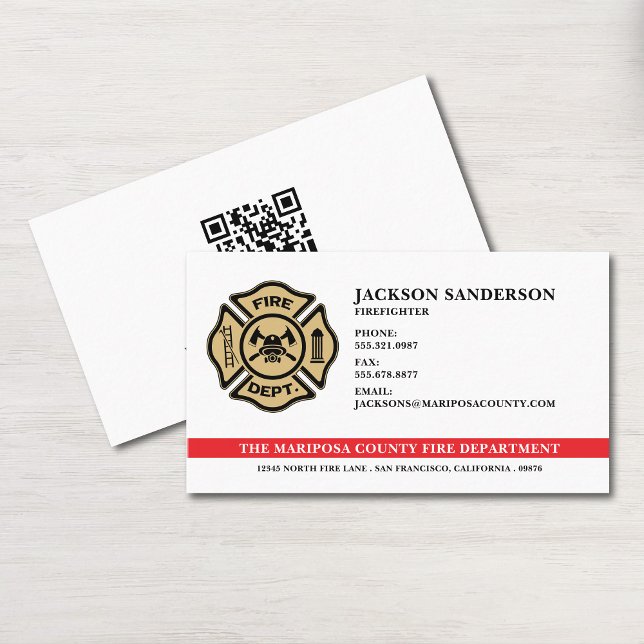 Cartão De Visita Custom Fire Department Firefighter QR Code Logo (Custom Fire Department Firefighter QR Code Logo Business Card)