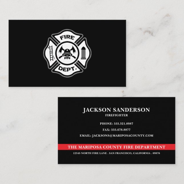 Cartão De Visita Custom Firefighter Fire Department Logo (Frente/Verso)