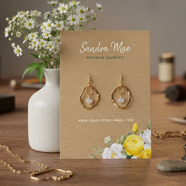 Cartão De Visita Custom Floral Roses Gold Art Jewelry Display Card (Criador carregado)