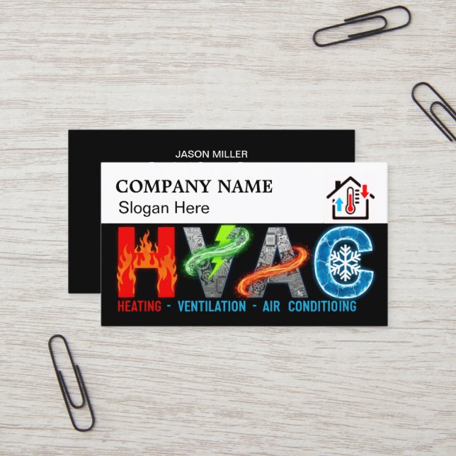 Cartão De Visita Custom HVAC Business Card with Company Logo & Slog (Frente/Verso In Situ)