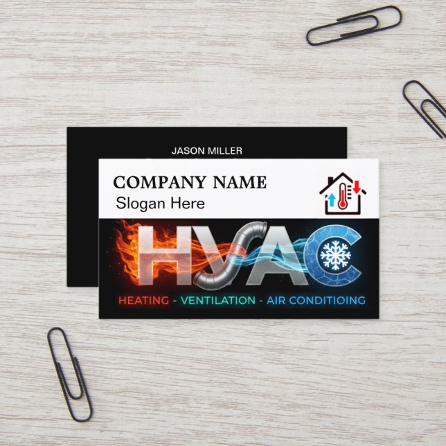 Cartão De Visita Custom HVAC Business Card with Company Logo slog 3 (Frente/Verso In Situ)