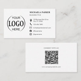 Cartão De Visita Custom Logo Icons Modern White QR Code
