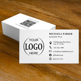 Cartão De Visita Custom Logo Icons Modern White QR Code