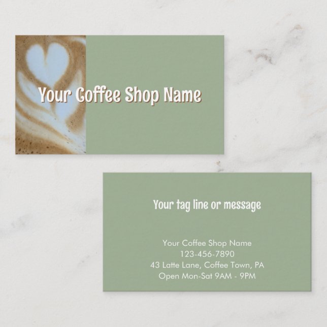 Cartão De Visita Custom Modern Sage Coffee Shop Photo Template (Frente/Verso)