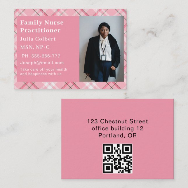 Cartão De Visita Custom Photo Nurse Practitioner QR Code (Frente/Verso)