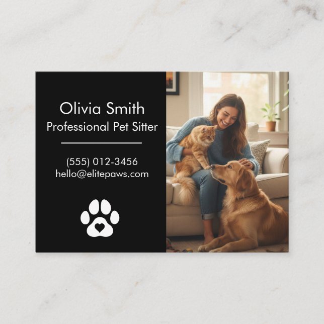 Cartão De Visita Custom Photo Pet Sitter Business Card  (Frente)