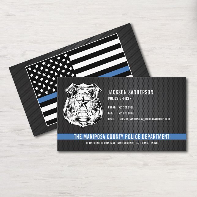 Cartão De Visita Custom Police Department Thin Blue Line Logo (Custom Police Department Thin Blue Line Logo Business Card)