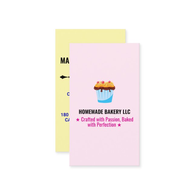 Cartão De Visita Custom Professional Pink Slogans & Bakery Logo (Frente/Verso In Situ)