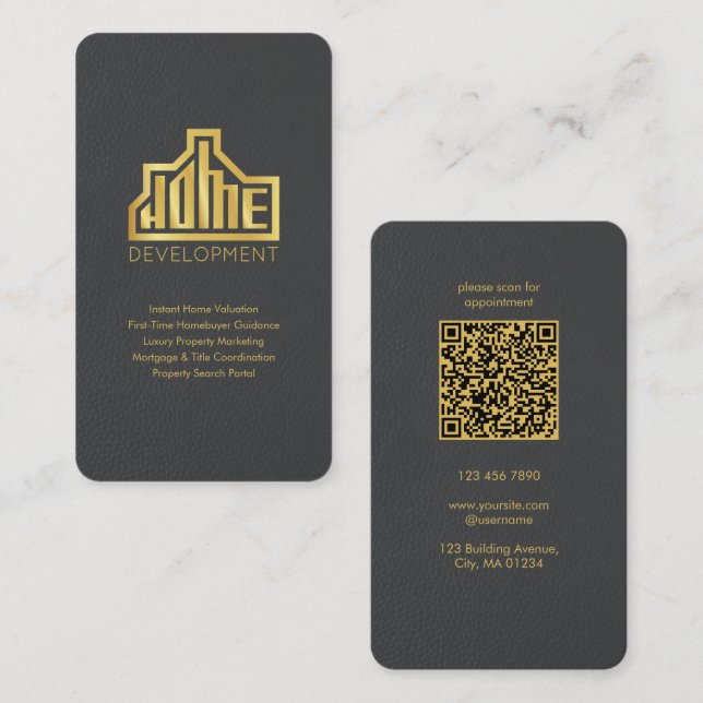 Cartão De Visita Custom Real Estate Business Card with QR Code (Frente/Verso)