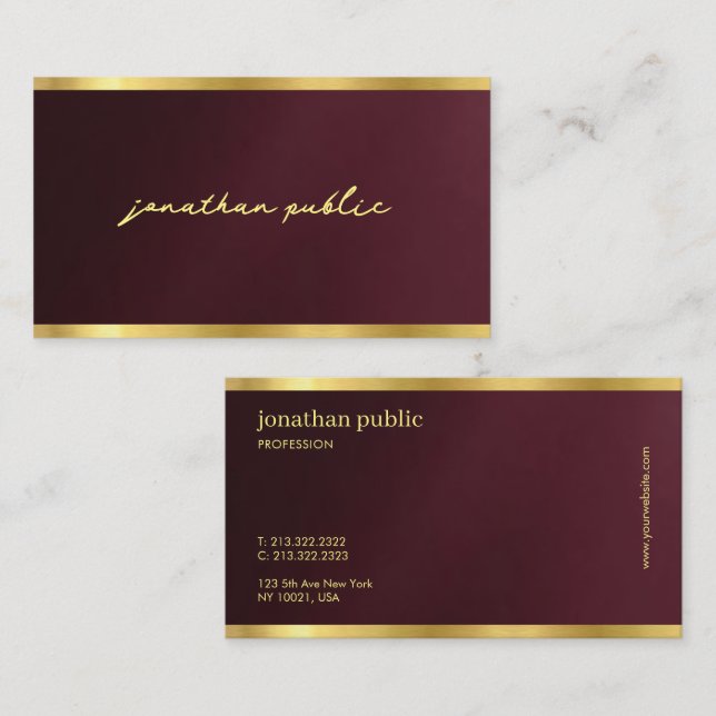 Cartão De Visita Custom Sleek Gold Text Calligraphy Script Luxury (Frente/Verso)