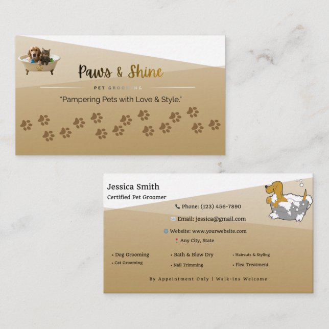 Cartão De Visita Customizable Dog & Cat Groomer Contact Card | Edit (Frente/Verso)