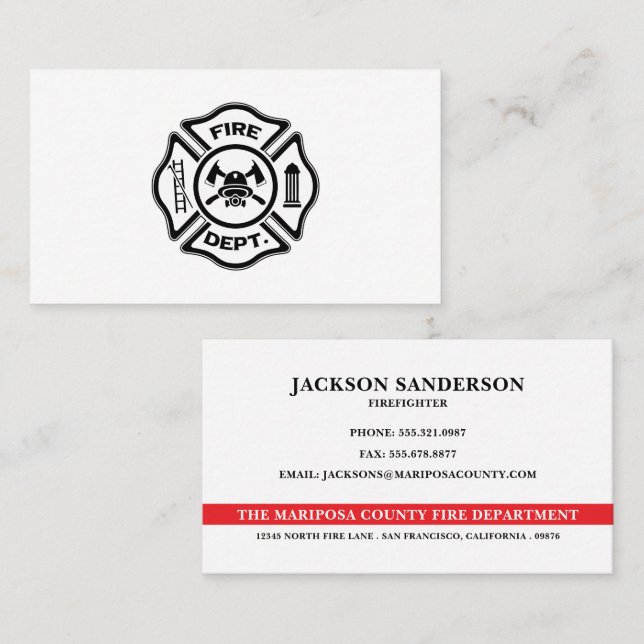 Cartão De Visita Customizable Fire Department Firefighter Logo (Frente/Verso)