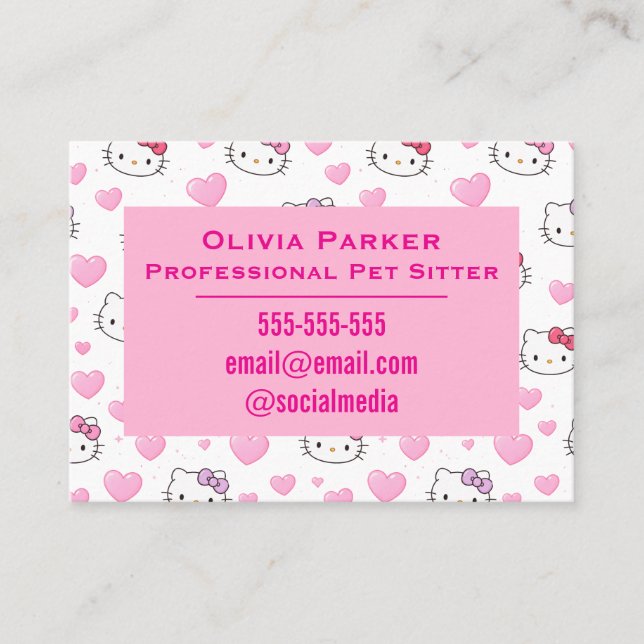 Cartão De Visita Customizable Pink Business Card for Pet Sitter (Frente)