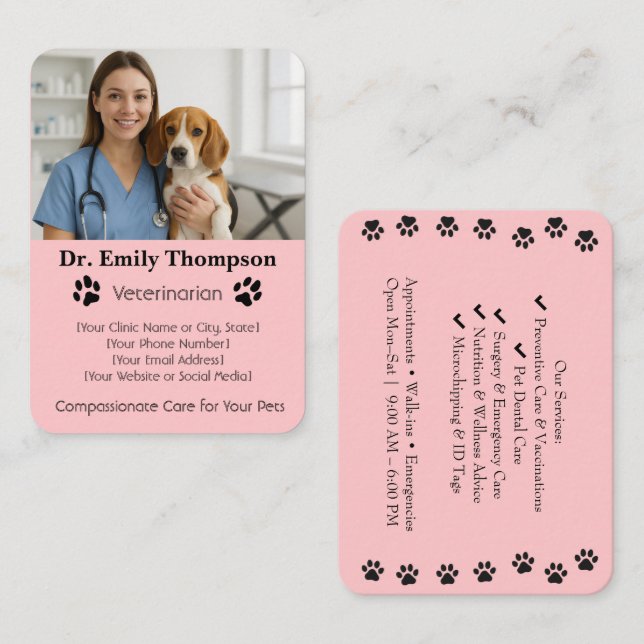 Cartão De Visita Customizable Veterinarian Business Card – Photo  (Frente/Verso)