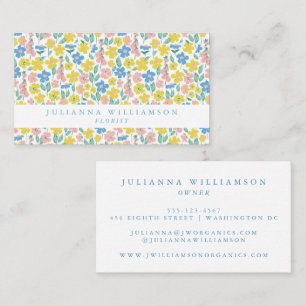 Cartão De Visita Cute Azul Amarelo Floral Moderno Florista
