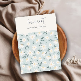 Cartão De Visita Cute Daisy Floral Aqua Blue Script Necklace