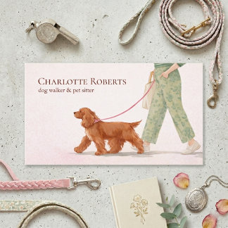 Cartão De Visita Cute Dog Walker Cocker Spaniel Pink Business Card