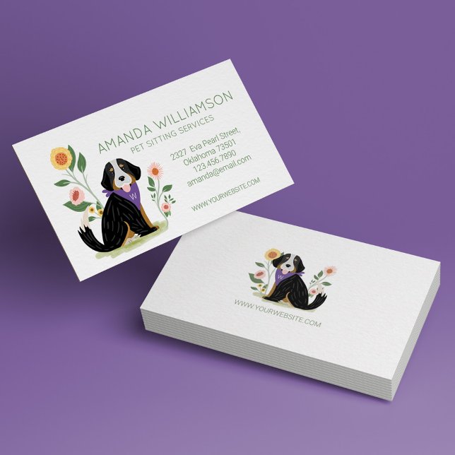 Cartão De Visita Cute Floral Bernese Mountain Dog Pet Care (Criador carregado)