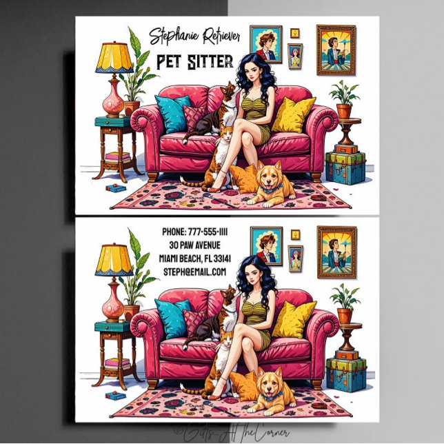 Cartão De Visita Cute Girl Pet Sitter Dog Walker (Criador carregado)