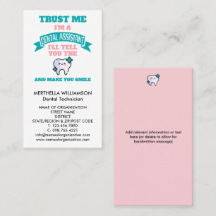Cartão De Visita Cute Girly Rosa Kawaii ASSISTENTE DENTÁRIA Corpora