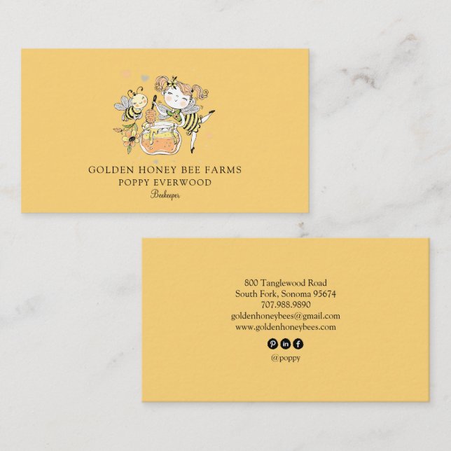 Cartão De Visita Cute Honey Bee Apiary Beekeeper Honey Products  (Frente/Verso)