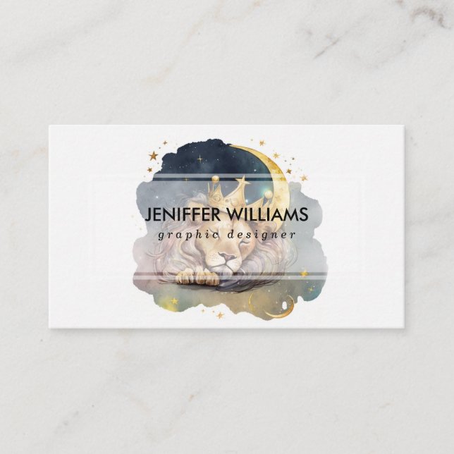 Cartão De Visita Cute  king Lion Sleeping On The Moon               (Frente)