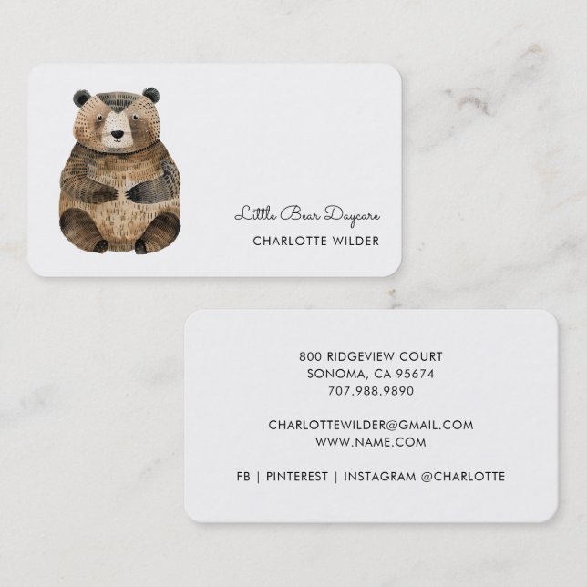 Cartão De Visita Cute Little Bear Daycare Business Card (Frente/Verso)