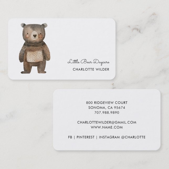 Cartão De Visita Cute Little Bear Daycare Business Card (Frente/Verso)