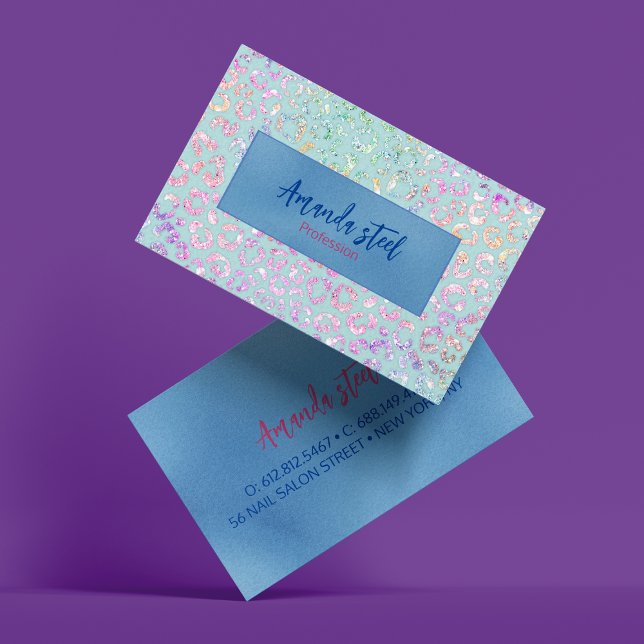 Cartão De Visita Cute Mint Monograma de brilho de impressão animal (Criador carregado)