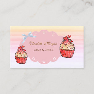 Cartão De Visita Cute Modern,Ombre, Cupcake Hearts Bakery