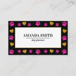 Cartão De Visita Cute Paw Prints Heart Dog Groomer Business Card