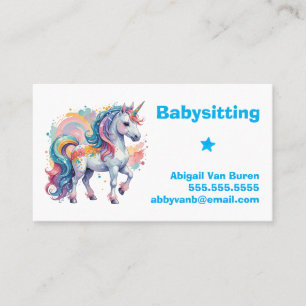 Cartão De Visita Cute Pintado Unicorn Babysitter Nanny Daycare